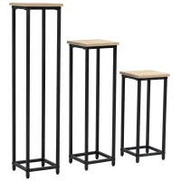 Outsunny 3-teiliges Set Pflanzenständer stapelbar platzsparend 21 cm x 21 cm x 50/70/90 cm Stahl Braun + Schwarz(m-17)