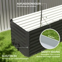 Outsunny Verhoogde Tuinbed, Open Bodem, Gepoedercoat Staal, 240 x 60 x 60 cm, Donkergrijs(m-7)