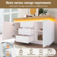 High-Gloss Chest of Drawers with 2 Doors and 3 Drawers, Sideboard Cabinet with App-Controlled LED Lighting, 140L x 39W x 81H cm, White(m-7)