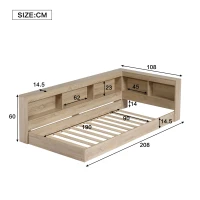 3FT Single Bed with Storage Space, Durable MDF and Plywood, Wooden Bed Frame for Adults and Teenagers, 208L x 108W x 60H cm, White Oak(m-3)