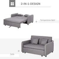 HOMCOM Slaapbank voor 2 Personen, met Opbergruimte, Eenvoudige Ombouw, Flexibel Ontwerp, Grijs(m-5)