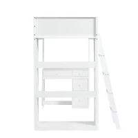 4-Step Ladder Bunk Bed with Drawers and Shelves, Study Space, Safety Guardrails, Versatile Bed for Teenagers, 195L x 131W x 170H cm, White(m-11)