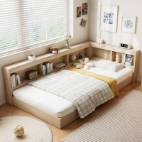 3FT Single Bed with Storage Space, Durable MDF and Plywood, Wooden Bed Frame for Adults and Teenagers, 208L x 108W x 60H cm, White Oak