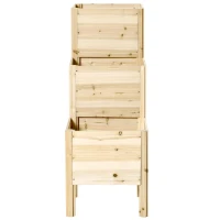 Outsunny Hochbeet 3 Etagen aus Holz mit Ablageboden & 3 Entwässerungslöchern für Garten Balkon Natur 125 x 45 x 108 cm(m-17)