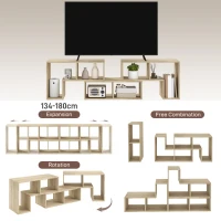 HOMCOM TV Stand for TVs up to 75 Inches, Free Combination TV Unit with Storage Shelves, Extendable Entertainment Centre for Living Room, Grey Oak Wood Grain(m-4)