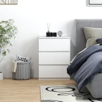 HOMCOM Cómoda com 3 Gavetas de Madeira Cómoda de Dormitório Cómoda Branca Estilo Moderno 55x34x75 cm Branco Brilhante(m-7)
