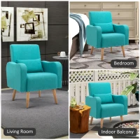 HOMCOM Accent Chair, Linen-Touch Armchair, Upholstered Leisure Lounge Sofa for Living Room, Club Chair with Wooden Frame, Teal(m-7)