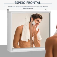 HOMCOM Armário de Casa de Banho com Espelho Móvel Suspenso de Casa de Banho com Prateleira Interior Ajustável 48x14,5x45 cm Branco(m-5)