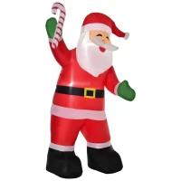 HOMCOM opblaasbare kerstman met snoepstok 243 cm LED met blower kerstfeest kerstdecoratie wit + rood + groen 160 x 85 x 243 cm(m-10)