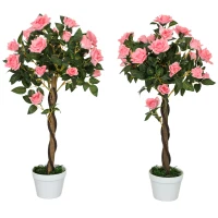Outsunny Set of 2 Artificial Plants Pink Rose Floral in Pot, Fake Plants for Home Indoor Outdoor Decor, 90cm(m-1)