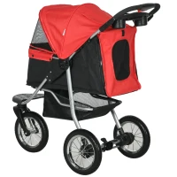 PawHut Hundewagen Hundebuggy mit 3 Rädern klappbar bis 10 kg Oxford Rot+Schwarz 109,5 x 54,5 x 106,5 cm(m-14)