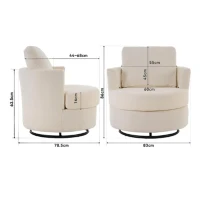 Chenille Swivel Recliner with Back Cushion, Thick Foam Padding, 360° Rotation, 83x78.5x86 cm, Ivory(m-3)