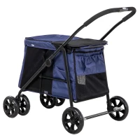 PawHut Hundetrolley bis 20kg klappbar Kissen 3 Seitentaschen 102 cm x 62 cm x 105 cm Blau(m-15)