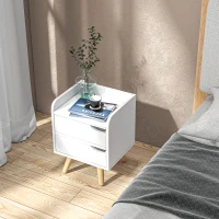 HOMCOM Noptiera cu 2 sertare picioare din pin mobila pentru casa alba(m-9)