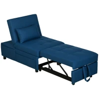HOMCOM 3-in-1 Opvouwbare Fauteuil met Zijvak, Gastenbed met Kussen, Verstelbare Rugleuning, Stoelbed met Wielen, Blauw(m-12)