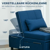 HOMCOM 3-in-1 Opvouwbare Fauteuil met Zijvak, Gastenbed met Kussen, Verstelbare Rugleuning, Stoelbed met Wielen, Blauw(m-5)