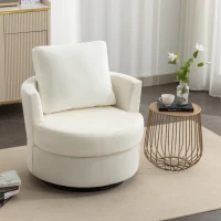 Chenille Swivel Recliner with Back Cushion, Thick Foam Padding, 360° Rotation, 83x78.5x86 cm, Ivory(m-1)
