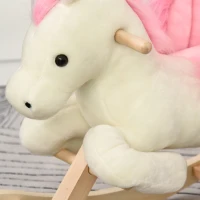 HOMCOM Cavallo a Dondolo Bianco e Rosa con Suoni e Struttura in Legno di Pioppo per Bambini 18-36 Mesi, 70x28x57cm(m-11)