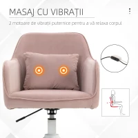 Vinsetto Scaun de Birou cu 2 Puncte de Vibrații, Pernă, Alimentare USB, Brațe și Înălțime Reglabilă, 57x70x78-86 cm, Roz(m-4)