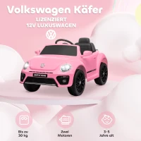 AIYAPLAY Elektrische Kinderwagen, VW Kever, 3-5 km/u, met Afstandsbediening & Muziek, Roze(m-4)