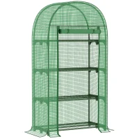 Outsunny 80 x 49 x 160cm Mini Greenhouse for Outdoor, Portable Gardening Plant Green House with Storage Shelf, Roll-Up Zippered Door, Metal Frame and PE Cover, Green(m-10)