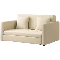HOMCOM Sofá Cama de 2 Lugares com 2 Almofadas Apoio para os Braços e Armazenamento Sofá Duplo Moderno 152x101x81 cm Bege(m-11)
