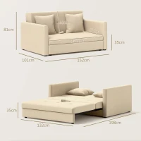 HOMCOM Sofá Cama de 2 Lugares com 2 Almofadas Apoio para os Braços e Armazenamento Sofá Duplo Moderno 152x101x81 cm Bege(m-3)