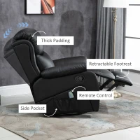 HOMCOM PU Leather Reclining Chair with 8 Massage Points and Heat, Manual Recliner with Swivel Base, Footrest and Remote, Black(m-6)