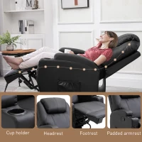 HOMCOM Recliner Chair, Recliner Massage Rocker Chair with 360° Rotate, 165° Reclining Function, Adjustable Footrest, Swivel Armchair Single Sofa for Living Room with Drink Holders, Side Pockets, Black(m-8)
