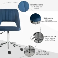 Vinsetto Armless Velvet-Feel Office Chair - Dark Blue(m-7)