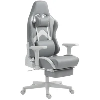 HOMCOM Cadeira Gamimg Reclinável com Apoio para os Pés Retrátil Suporte Lombar e Apoio para a Cabeça 74x73x120-129 cm Cinza Claro e Branco(m-10)