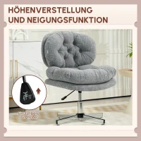 HOMCOM Bureaustoel zonder Armleuningen, Comfortabele Bureau Stoel met Gepolsterde Zitting en Verstelbare Hoogte, Grijs(m-5)