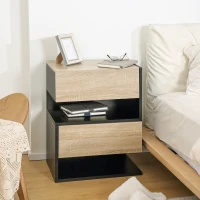 HOMCOM Conjunto de 2 Mesas de Cabeceira Flutuantes com 1 Gaveta e Prateleira Aberta 46x30x30 cm Carvalho e Preto(m-7)