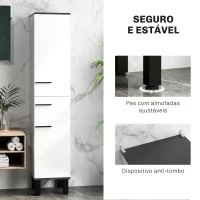 HOMCOM Coluna Casa de Banho Armário Alto Casa de Banho com Gaveta 2 Portas e Prateleiras Ajustáveis 34x34x170 cm Branco(m-6)