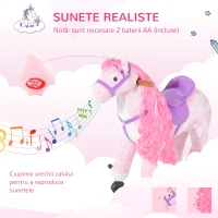 HOMCOM Cal Balansoar pentru Copii 2+ Ani cu Roți și Sunete, Leagăn pentru Copii cu Suport pentru Picioare, 65x28x75 cm, Roz(m-6)