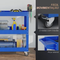 DURHAND Carrinho de Ferramentas com Rodas 3 Prateleiras de Armazenamento e Alça Lateral 83x35,3x76 cm Azul(m-5)