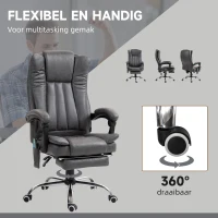 Vinsetto Directiestoel met Massage- en Verwarmfunctie, Voetensteun, Verstelbaar, tot 120kg, Grijs(m-6)