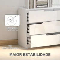 HOMCOM Cómoda com 6 Gavetas Cómoda de Dormitório Moderna com Sistema Anti-Tombo 120x40x75 cm Branco(m-6)