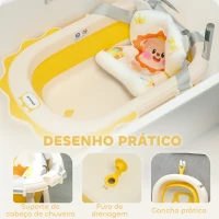 AIYAPLAY Banheira Dobrável para Bebés com Almofada e Cubo Antiderrapantes Orifício de Drenagem e Orifício para o Duche 80,5x55x20 cm Amarelo(m-7)