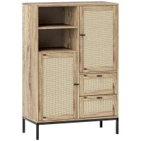 HOMCOM Opbergkast, Flexibel Dressoir met Rotan-Deuren, Laden en Verstelbare Planken, 80B x 40D x 120H cm(m-10)