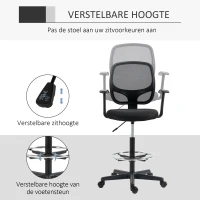 Vinsetto Bureaustoel ergonomisch met voetensteun, 5 wielen, in hoogte verstelbaar, staal, mesh-stof, zwart(m-5)