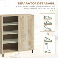 HOMCOM Dulap pentru Pantofi pe 4 Niveluri din PAL și Oțel cu Ușă Glisantă și Rafturi Reglabile, 80x40x93 cm, Lemn Natural(m-6)