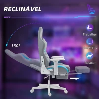 HOMCOM Cadeira Gamimg Reclinável com Apoio para os Pés Retrátil Suporte Lombar e Apoio para a Cabeça 74x73x120-129 cm Cinza Claro e Azul(m-6)