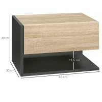HOMCOM Conjunto de 2 Mesas de Cabeceira Flutuantes com 1 Gaveta e Prateleira Aberta 46x30x30 cm Carvalho e Preto(m-3)