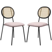 HOMCOM Conjunto de 2 Cadeiras de Sala de Jantar Cadeiras de Cozinha com Encosto em Vime Sintético 44x54x87 cm Rosa e Preto(m-11)