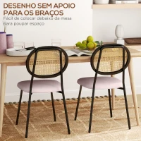 HOMCOM Conjunto de 2 Cadeiras de Sala de Jantar Cadeiras de Cozinha com Encosto em Vime Sintético 44x54x87 cm Rosa e Preto(m-7)