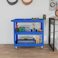 DURHAND Carrinho de Ferramentas com Rodas 3 Prateleiras de Armazenamento e Alça Lateral 83x35,3x76 cm Azul(m-7)