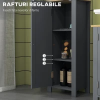 kleankin Dulap de Depozitare Inalt pentru Baie, Organizator de Baie cu Dulap cu Usa si 3 Rafturi, Turn Independent pentru Lenjerie, Gri(m-5)