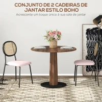 HOMCOM Conjunto de 2 Cadeiras de Sala de Jantar Cadeiras de Cozinha com Encosto em Vime Sintético 44x54x87 cm Rosa e Preto(m-4)