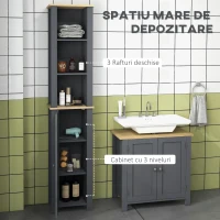 kleankin Dulap de Depozitare Inalt pentru Baie, Organizator de Baie cu Dulap cu Usa si 3 Rafturi, Turn Independent pentru Lenjerie, Gri(m-4)
